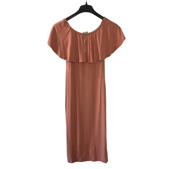 ASOS Off-Shoulder Ruffle Midi Dress Bodycon Size 6 Dusty Rose New - Picture 1 of 8